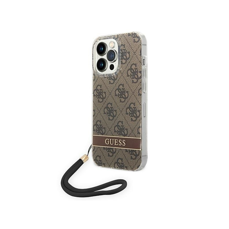 Guess 4G Print Strap dėklas iPhone 14 Pro - rudas