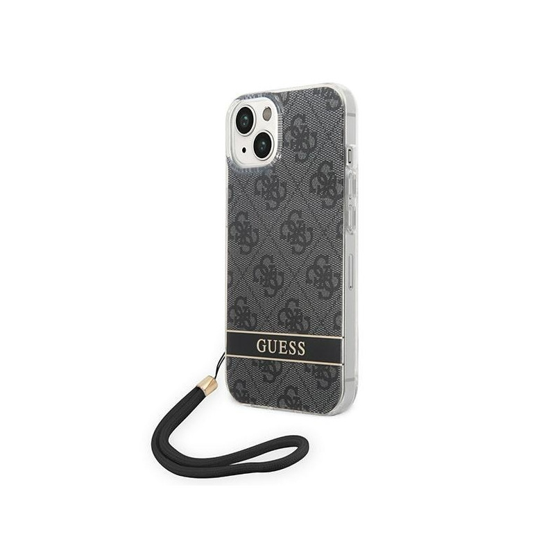 Guess 4G Print Strap dėklas, skirtas iPhone 14 Plus - juodas