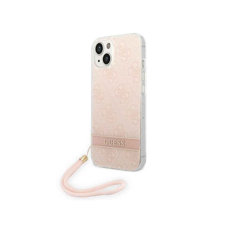 Guess 4G Print Strap dėklas iPhone 14 Plus - rožinis