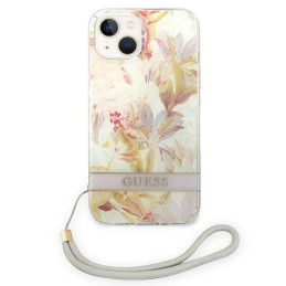 Guess Flower Strap dėklas iPhone 14 Plus - violetinis