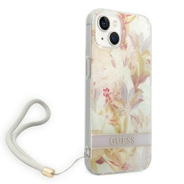 Guess Flower Strap dėklas iPhone 14 Plus - violetinis