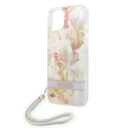 Guess Flower Strap dėklas iPhone 14 Plus - violetinis