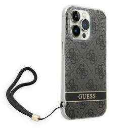 Guess 4G Print Strap dėklas, skirtas iPhone 14 Pro Max - juodas