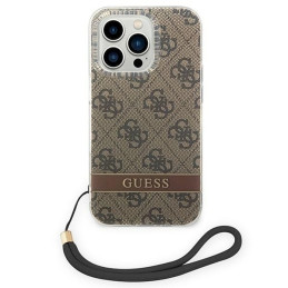 Guess 4G Print Strap dėklas, skirtas iPhone 14 Pro Max - rudas