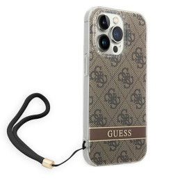 Guess 4G Print Strap dėklas, skirtas iPhone 14 Pro Max - rudas