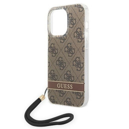 Guess 4G Print Strap dėklas, skirtas iPhone 14 Pro Max - rudas