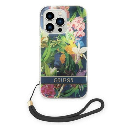 Guess Flower Strap dėklas iPhone 14 Pro Max - mėlynas