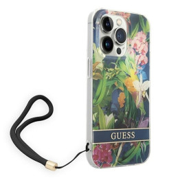 Guess Flower Strap dėklas iPhone 14 Pro Max - mėlynas