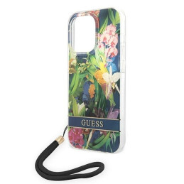 Guess Flower Strap dėklas iPhone 14 Pro Max - mėlynas
