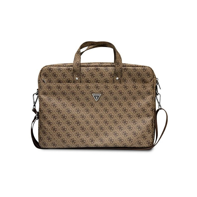 Guess Saffiano 4G Triangle Logo krepšys 16 colių nešiojamam kompiuteriui – rudas