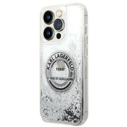 Karl Lagerfeld Liquid Glitter RSG dėklas iPhone 14 Pro - sidabrinis