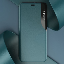 Eco Leather View Case, elegantiškas dėklas su atvartu ir stovo funkcija, skirtas iPhone 13 Pro, juodas