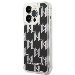 Karl Lagerfeld Liquid Glitter Monogram dėklas iPhone 14 Pro - juodas
