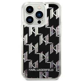 Karl Lagerfeld Liquid Glitter Monogram dėklas iPhone 14 Pro - juodas