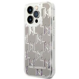 Karl Lagerfeld Liquid Glitter Monogram dėklas iPhone 14 Pro - sidabrinis