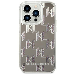 Karl Lagerfeld Liquid Glitter Monogram dėklas iPhone 14 Pro - sidabrinis