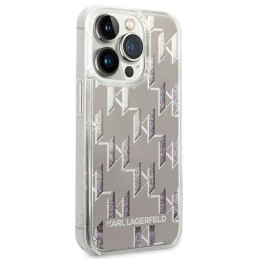 Karl Lagerfeld Liquid Glitter Monogram dėklas iPhone 14 Pro - sidabrinis