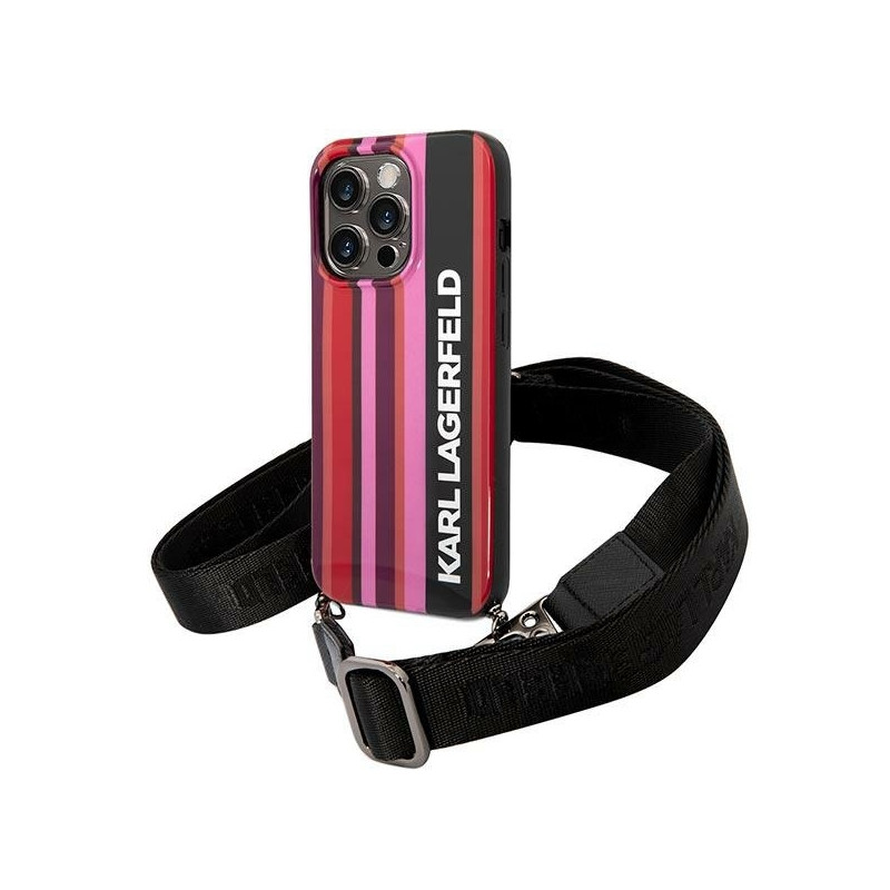 Karl Lagerfeld Color Stripes Strap dėklas iPhone 14 Pro - rožinis
