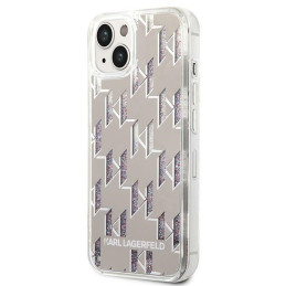 Karl Lagerfeld Liquid Glitter Monogram dėklas iPhone 14 Plus - sidabrinis