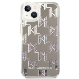Karl Lagerfeld Liquid Glitter Monogram dėklas iPhone 14 Plus - sidabrinis
