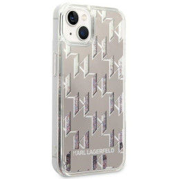 Karl Lagerfeld Liquid Glitter Monogram dėklas iPhone 14 Plus - sidabrinis
