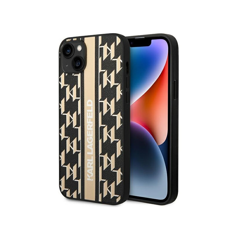 Karl Lagerfeld Monogram Stripe dėklas iPhone 14 Plus - rudas