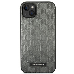 Karl Lagerfeld Saffiano Mono Metal Logo dėklas, skirtas iPhone 14 Plus - pilkas