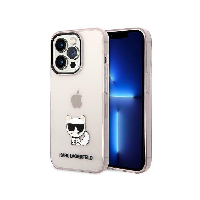 Karl Lagerfeld Choupette Body dėklas iPhone 14 Pro Max - rožinis ir skaidrus