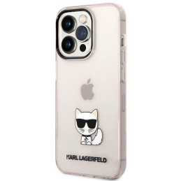 Karl Lagerfeld Choupette Body dėklas iPhone 14 Pro Max - rožinis ir skaidrus