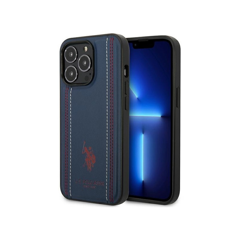 JAV Polo Assn byla Leather Stitch iPhone 14 Pro - tamsiai mėlyna