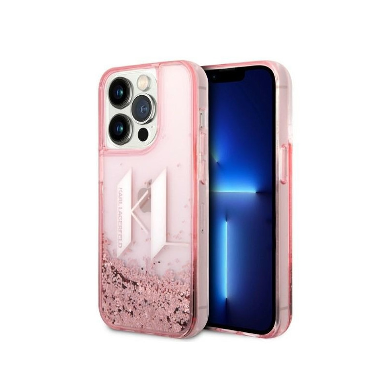 Karl Lagerfeld Liquid Glitter Big KL dėklas iPhone 14 Pro - rožinis