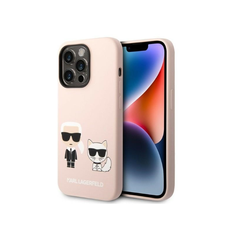 Karl Lagerfeld Silicone Karl&Choupette MagSafe dėklas iPhone 14 Pro - šviesiai rožinis