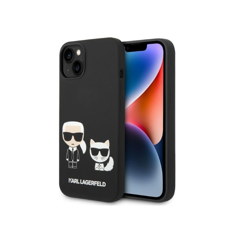 Karl Lagerfeld skystas silikonas Karl&Choupette MagSafe dėklas iPhone 14 Plus - juodas