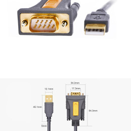 Ugreen USB-A – DB9 RS-232 adapterio laidas, 1,5 m pilkas (CR104)