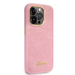 Guess Croco Collection dėklas iPhone 14 Pro - rožinis