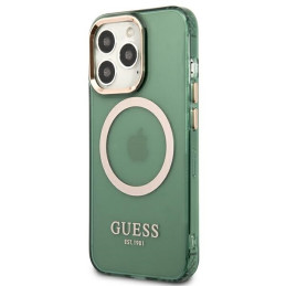 Guess Gold Outline permatomas MagSafe dėklas, skirtas iPhone 13 Pro / iPhone 13 - žalias
