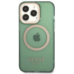 Guess Gold Outline permatomas MagSafe dėklas, skirtas iPhone 13 Pro / iPhone 13 - žalias
