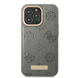 Guess Peony Logo Plate MagSafe dėklas iPhone 13 Pro / iPhone 13 - pilkas