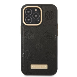 Guess Peony Logo Plate MagSafe dėklas, skirtas iPhone 13 Pro / iPhone 13 - juodas