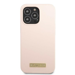 Guess Silicone Logo Plate MagSafe dėklas skirtas iPhone 13 Pro / iPhone 13 - rožinis