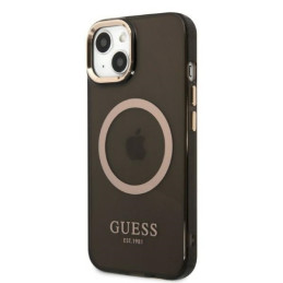 Guess Gold Outline permatomas MagSafe dėklas iPhone 13 - juodas