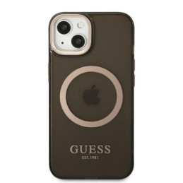 Guess Gold Outline permatomas MagSafe dėklas iPhone 13 - juodas