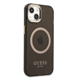 Guess Gold Outline permatomas MagSafe dėklas iPhone 13 - juodas