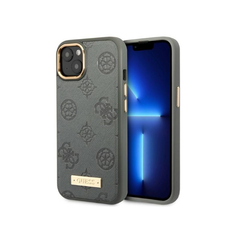 Guess Peony Logo Plate MagSafe dėklas iPhone 13 - pilkas