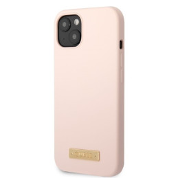 Guess Silicone Logo Plate MagSafe dėklas iPhone 13 - rožinis