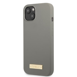 Guess Silicone Logo Plate MagSafe dėklas iPhone 13 - pilkas