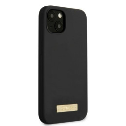 Guess Silicone Logo Plate MagSafe dėklas iPhone 13 - juodas