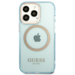 Guess Gold Outline permatomas MagSafe dėklas, skirtas iPhone 13 Pro Max – mėlynas