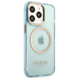 Guess Gold Outline permatomas MagSafe dėklas, skirtas iPhone 13 Pro Max – mėlynas