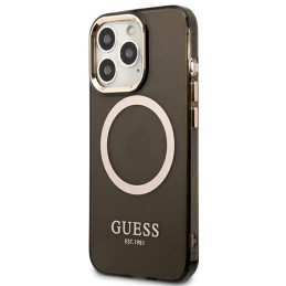 Guess Gold Outline permatomas MagSafe dėklas, skirtas iPhone 13 Pro Max - juodas